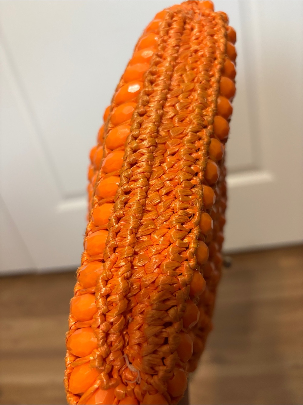 VINTAGE 60s Simpson’s Department Store Orange Raffia Beaded Clutch Bag - Picture 9 of 9